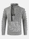 Mens Knitted Zipper Design Half Collar Casual Drawstring Pullover Sweaters - Gray