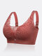 Women Jacquard Lace Mesh Insert Wireless Full Cup Lightly Lined Comfy Bra - Orange Red