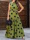 Women Polka Dot Tiered Tie Back Sleeveless Maxi Dress - Green