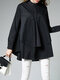 Fashion Ruffled Hem Patchwork Long Sleeve Doll Plus Size Blouse - Black