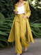 Solid Pocket Button Zip Front Wide Leg Two Pieces Suit - Yellow