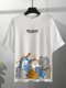 Mens Cartoon Dinosaur Letter Print Crew Neck Short Sleeve T-Shirts Winter - White