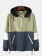 Mens Patchwork Color Block Zipper Front Hoodie With Pocket - Green