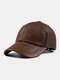 Men Cow Leather Solid Color Autumn Winter Warmth Cold Protection Driving Hat Baseball Cap - Light Brown