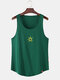 Mens Sun Pattern Print Plain Breathable Loose Sleeveless Tank Top - Dark Green