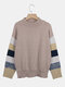 Loose Striped Long Sleeve Elastic Neck Casual Plus Size Sweater - Apricot