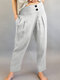 Solid Color Button Pockets Casual Pants for Women - Light gray