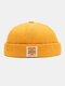 Unisex Polyester Cotton Solid Color Rivet PU Label All-match Brimless Beanie Landlord Cap Skull Cap - Yellow