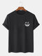 Mens Funny Face Print Crew Neck Casual Short Sleeve T-Shirts - Black