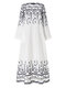Vintage Floral Embroidery Hollow Out Long Sleeve O-neck Maxi Dress - White