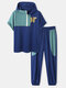 Mens Contrast Stitching Half Zip Hooded Two Pieces Outfits - Blue