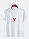 Mens Heart Print Crew Neck Loose Casual Cotton Short Sleeve T-Shirts - White