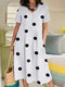 Dot Print Pocket V-neck Short Sleeve Casual Dress - White