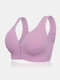 Women Ribbed Wireless Front Closure Full Cup Lightly Lined Wide Straps T-Shirt Bra - Purple