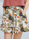 Shorts de mujer Allover Plants Print Pocket Ruffle Hem - Amarillo