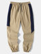 Mens Side Stripe Patchwork Seam Detail Loose Drawstring Joggers Pants - Khaki