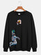 Mens Astronaut Graphic Print Relaxed Fit Round Neck Lounge Sweatshirt - Black