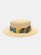Unisex Floral Simple Fashion Flat Top Beach Holiday Sunshade Straw Hat - Beige