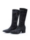 Women Casual Side Zipper Pointed Toe Chunky Heel Mid-calf Denim Cloth Boots - Black