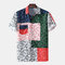 Mens Patchwork Hit Color Ethnic Printed Chest Pocket Short Sleeve Loose Shirt - As Picture
