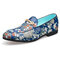 Men Flowers Printing Comfy Slip Resistant Slip On Formal Shoes - Blue