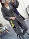 Knited Letters Patch Long Sweater Cardigan - Grey