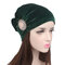 Women's Velvet Wtih Alloy Diamonds Stretch Turban Hat Casual Warm Solid Beanie Cap - Green