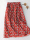 Women Ditsy Floral Print Elastic Waist Skirt With Pocket - Rust