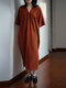 Casual Solid Color Short Sleeve Loose Plus Size Dress - Rust Red