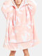 Mens Fleece Lined Tie-Dye Print Thicken Winter Loose Blanket Hoodie With Kangaroo Pocket - Pink