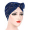 Womens Sequins Beanie Hats Casual Flexible Caps Muslim Headband - Blue