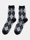 5 Pairs Unisex Cotton Vintage Color Contrast Argyle Pattern Warmth Long Tube Socks - Black