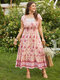 Плюс размер Этническая открытая спина Полая кружевная вставка Maxi Платье - Розовый