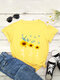 Floral Printed Short Sleeve O-Neck T-shirt - Yellow