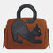 Women Cat Pattern Tote Bag Crossbody Bag - Brown