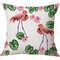Flamingo Linen Throw Pillow Cover Pattern Watercolour Green Tropical Leaves Monstera Leaf Palm Aloha - #11