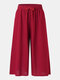Plus Size Solid Pocket Elastic Waist Drawstring Loose Pants - Red