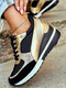 Large Size Women Round Toe Lace-up Platform Sneakers - Gold