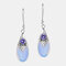 Vintage White Moonstone Pendant Earrings Metal Rhinestone Dripping Earrings - Purple