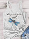 Dragonfly Letter Printed Sleeveless Tank Top - White