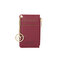 Women PU Leather Card Holder Small Coin Bag Purse Key Chain - Wine Red
