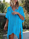 Solid Color Knitting Hollow Loose Beach Blouse - Light Blue