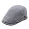 Mens Cotton Linen Solid Color Beret Cap Adjustable Vogue Vintage Casual Forward Hat - Dark Gray