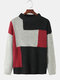 Mens Contrast Color Knitted Cotton Round Neck Loose Warm Sweater - Black