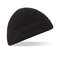 Men Women Solid Color Knitted Beanies Caps Outdoos Sport Rolled Cuff Brimless Hat - Black