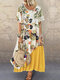 Vintage Floral Irregular Patchwork Plus Size Maxi Dress - Yellow