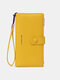 Women Faux Leather Fashion Multi-Slots Multifunction Solid Color Clutch Bag Brief Phone Bag - Yellow