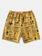 Mens All Over Music Performance Letter Printed Drawstring Shorts - Yellow