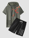 Mens Plum Bossom Chinese Poems Print Hooded Two Pieces Outfits - Gray