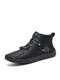 Men Vintage Microfiber Leather Hand Stitching Soft Ankle Boots - Black